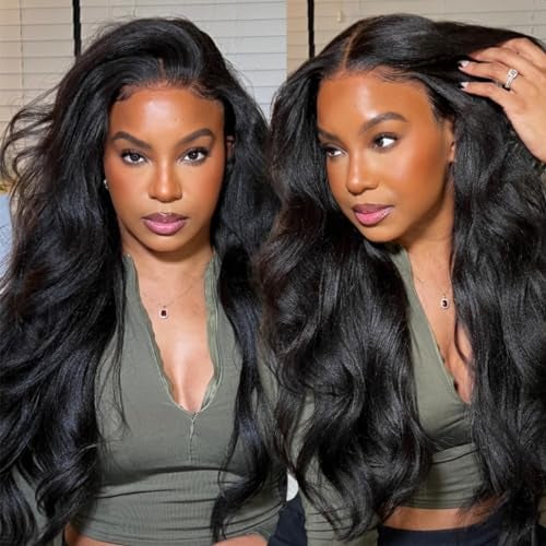 Nadula Bye Bye Knots Glueless Wig Yaki Straight Human Hair Pre Cut 7x5 Invisible Knots HD Lace Front Put on Go Wigs Pre Plucked Pre Bleached No Glue 180 Density 14inch